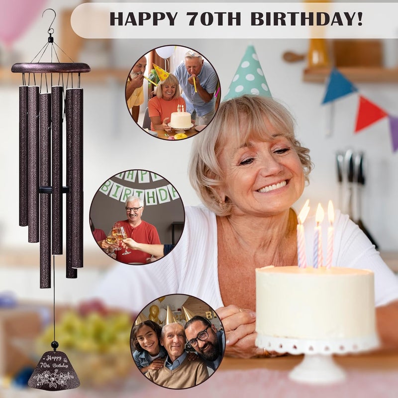 Yesruby 70th Birthday Gifts for Women/Men, 70th Birthday Decorations 32” Wind Chimes Outside, 70 Year Old/1956 Bday Gifts for Men/Women - Image 4